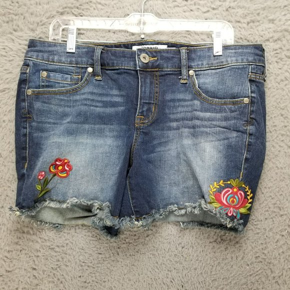 Torrid Shorts Womens 12 Medium Wash Floral Stretch Mid Rise Frayed Hem Denim - Picture 1 of 15